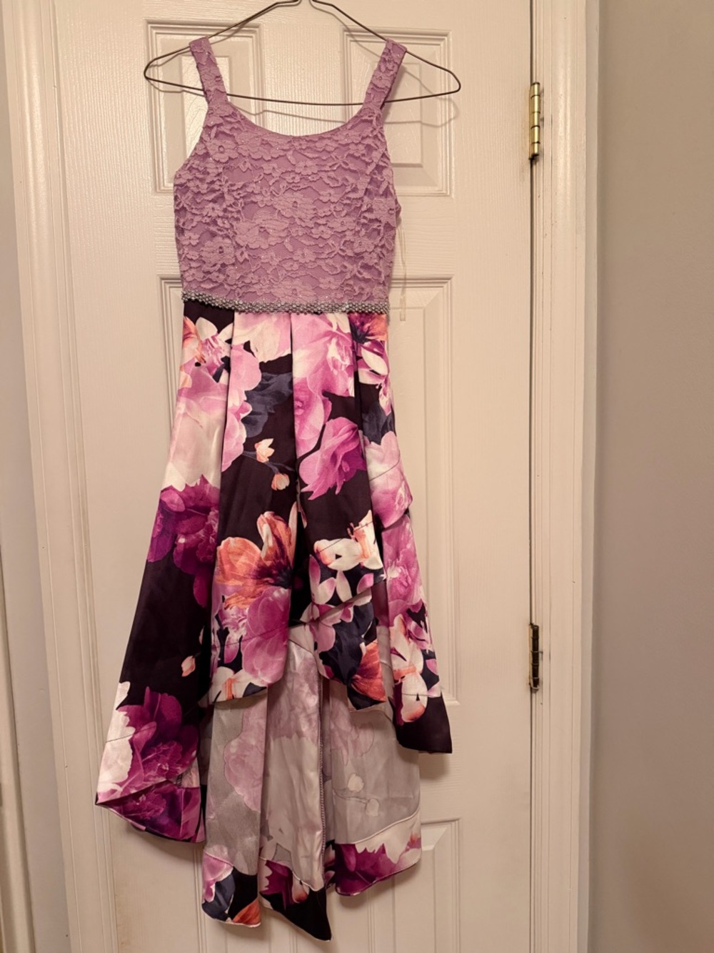 Speechless Lavender Lace Bodice Floral High-Low Dress